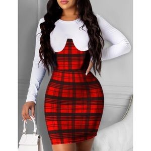 NWT Red Plaid Long Sleeve Mini Dress